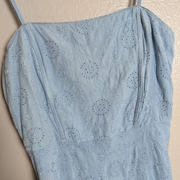 Kenar Sky Embroidered Eyelet Linen Spaghetti Strap Dress Womens 8 - Picture 6 of 9